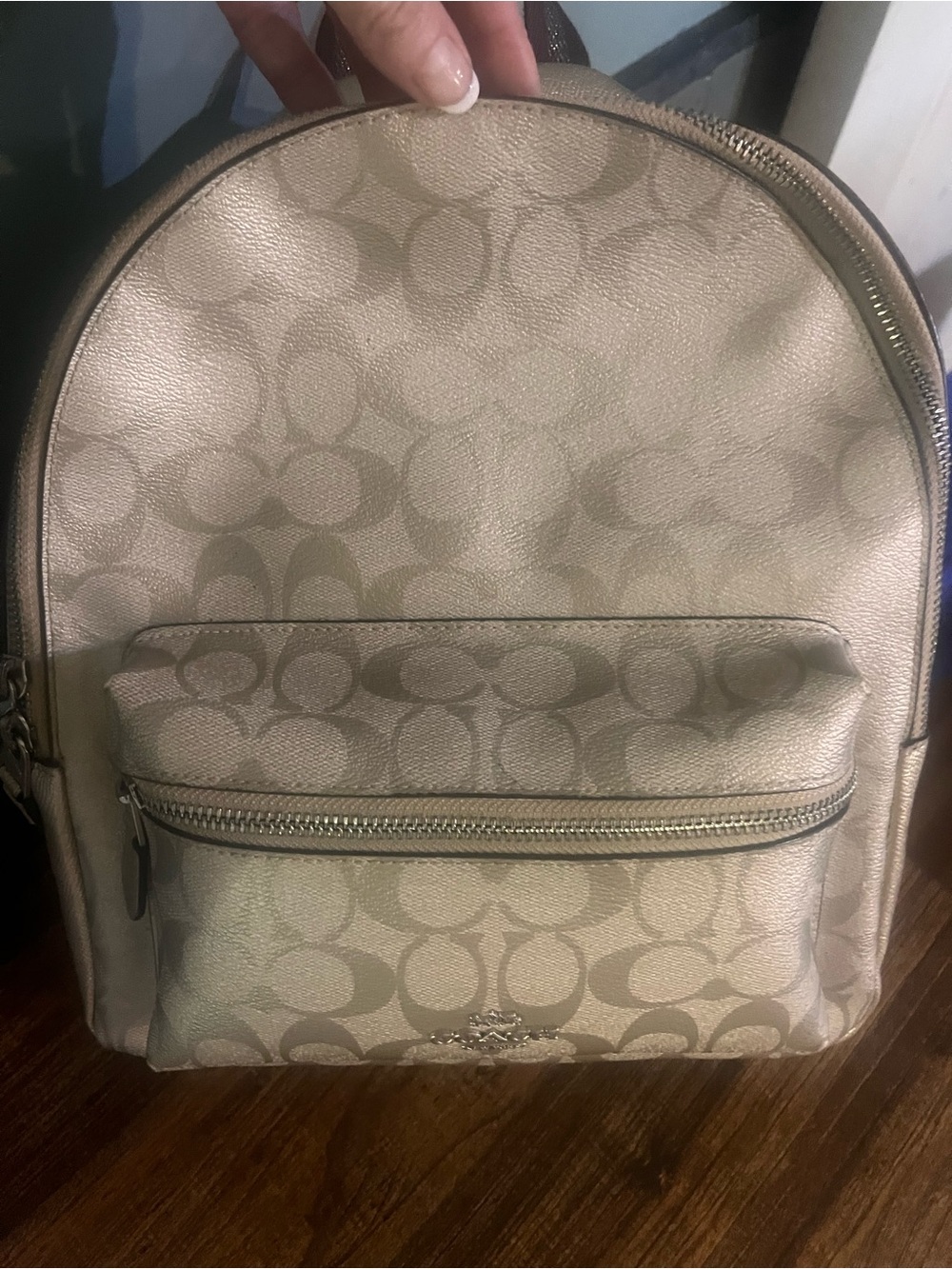 Coach Metallic Signature Small Backpack - Champagne Taupe